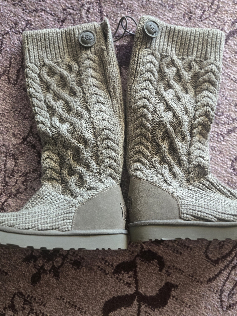 UGG Cable Knit Mid-Calf Boots in Taupe